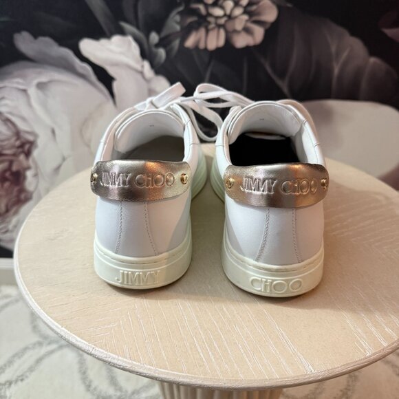 Jimmy Choo Leather Sneakers with Gold Heel Detail - Picture 2 of 5